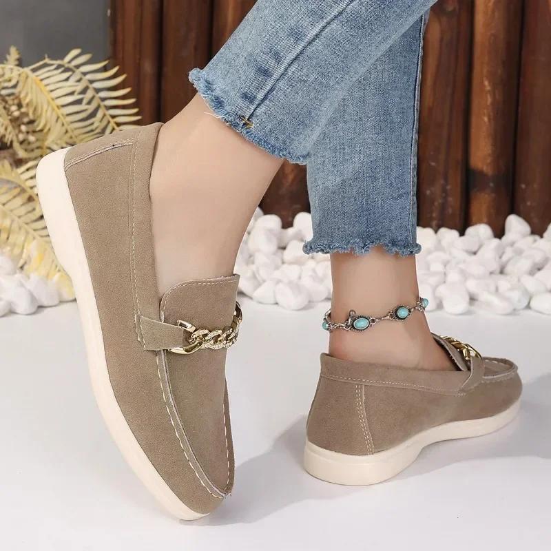2024 New High Quality Women's Shoes Fashionable Solid Color Slip-On Mid-Toe Women's Flat Shoes Beaded Square Toe Flat Loafers