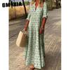 Women's Summer Vintage Stand Collar Plus Size Fashion Loose Dress Long