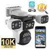 10K WiFi6 Outdoor Camera 20MP 10X Optics Zoom Four Screen Four Lens PTZ Automatic Tracking 6K Dual Lens Waterproof Security CCTV