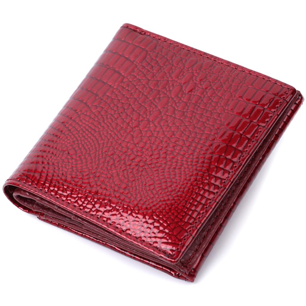 Compact Wallet for Women Made of Genuine Patent Leather ST Leather 22687 Red