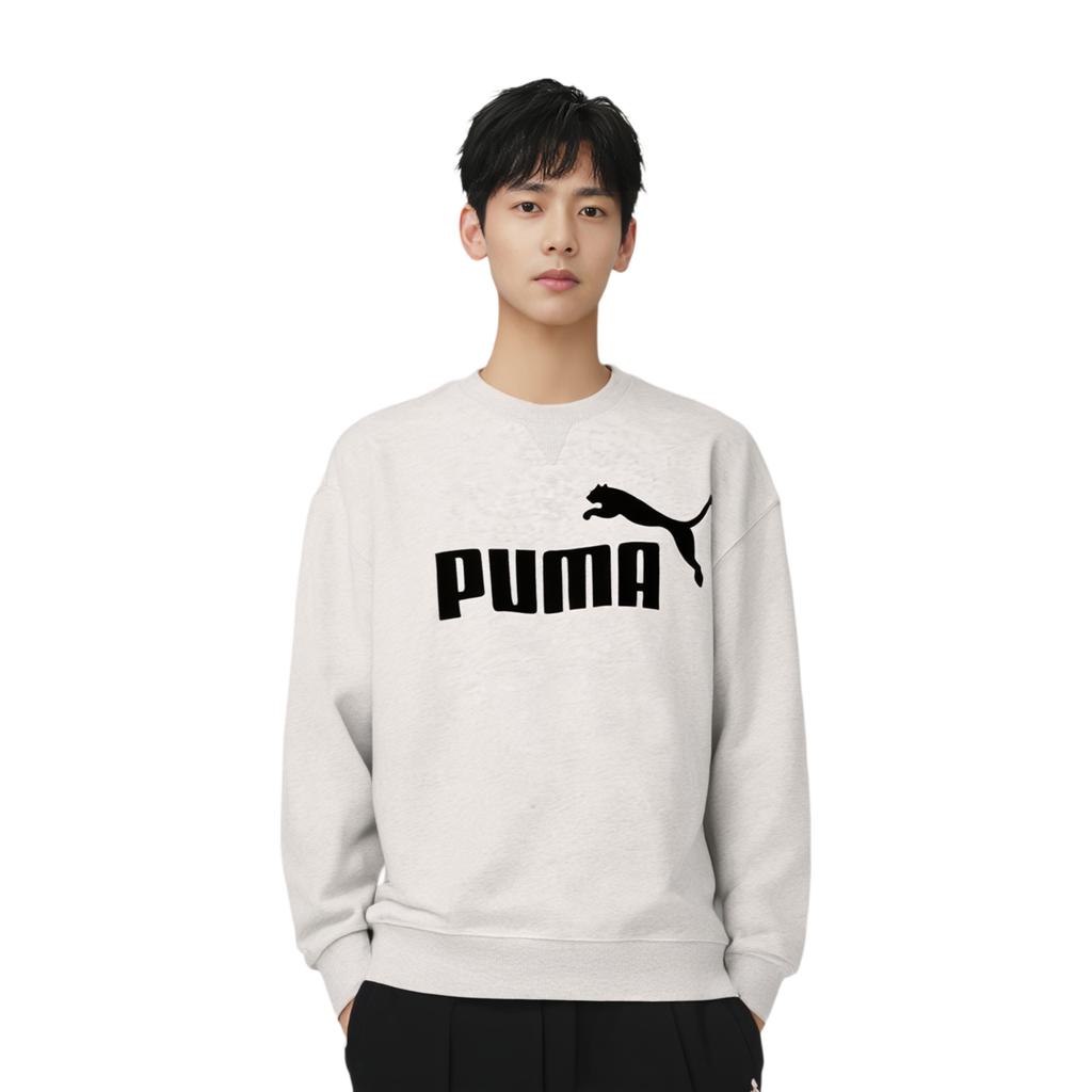 Puma Logo Printed Knit Sports Crewneck Pullover American Vintage Sweatshirt Unisex Sweatshirt Gray 675024-04