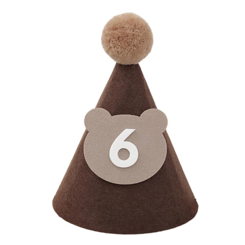 Brown Coffee Bear Baby Birthday Hat Shower Party Decoration Pom Pom Peaked Cap Adjustable Size for 1st 2nd 3rd Years Old