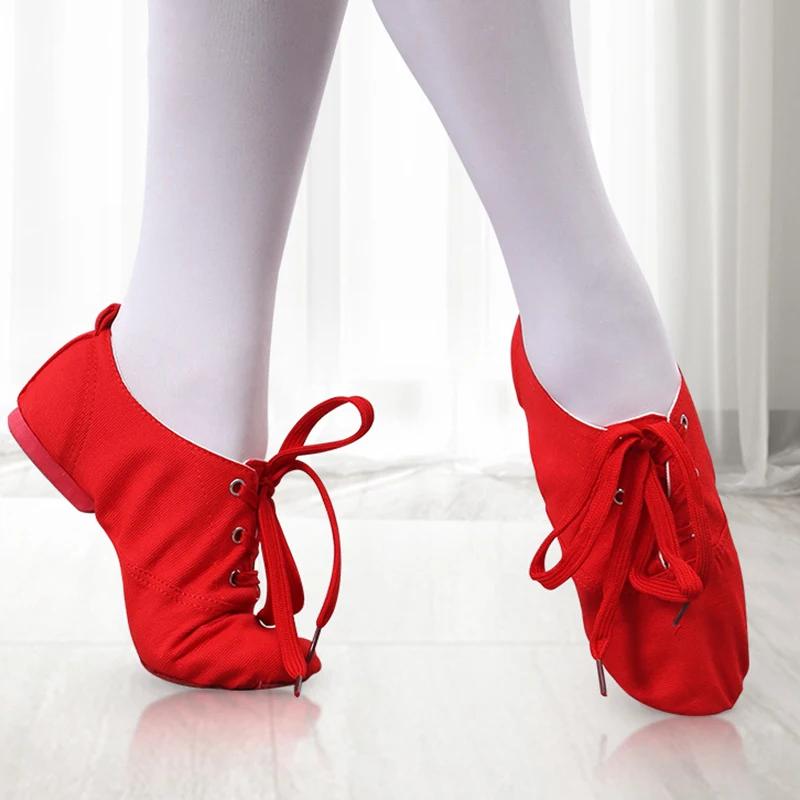 Тонкая ткань Женская балетная джазовая танцевальная обувь На шнуровке Мягкие спортивные кроссовки Гимнастическая фитнес-обувь для взрослых Детей Размер 26-45