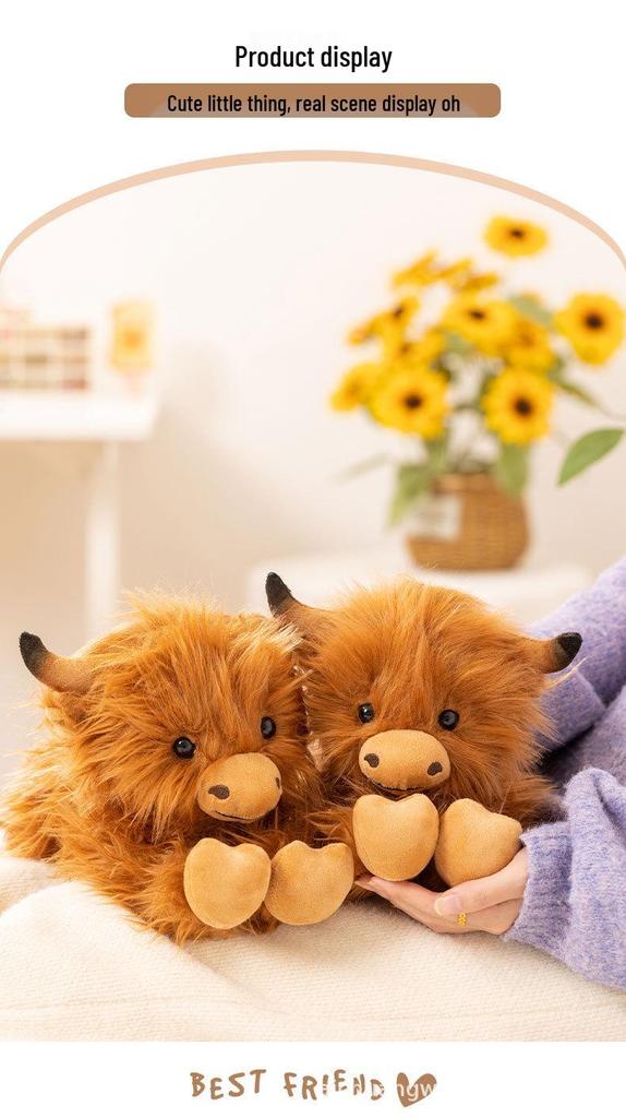 Highland Cow Plush Doll - Long-haired Scottish Animal Simulation