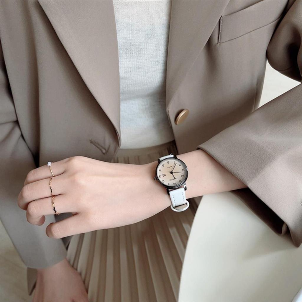 Новые модные женские часы, повседневные кожаные часы с ремешком, простые женские круглые цифровые кварцевые наручные часы