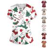 Women's Short Sleeve Stagger V Neck Christmas Print Pocket Dry-nurse Top