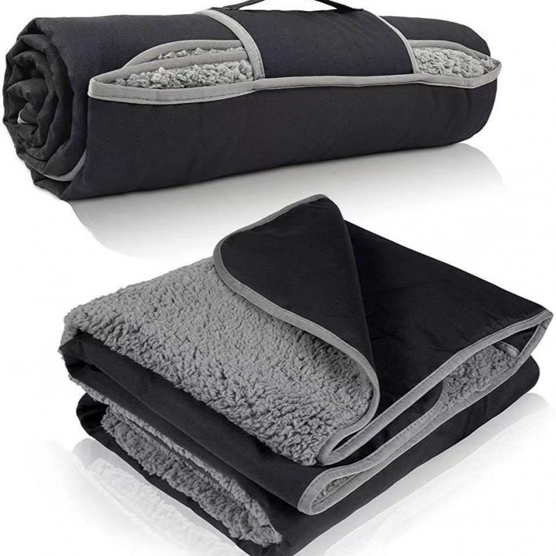 Portable Waterproof Picnic Blanket Outdoor Camping Mat Fleece Backing Black 150x200cm Beach Hiking BBQ