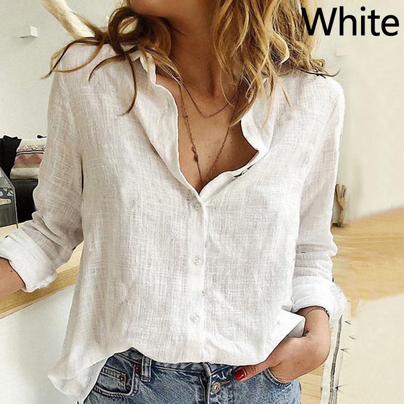 Модные рубашки с длинным рукавом, льняная женская одежда, блузки, однотонные свободные топы