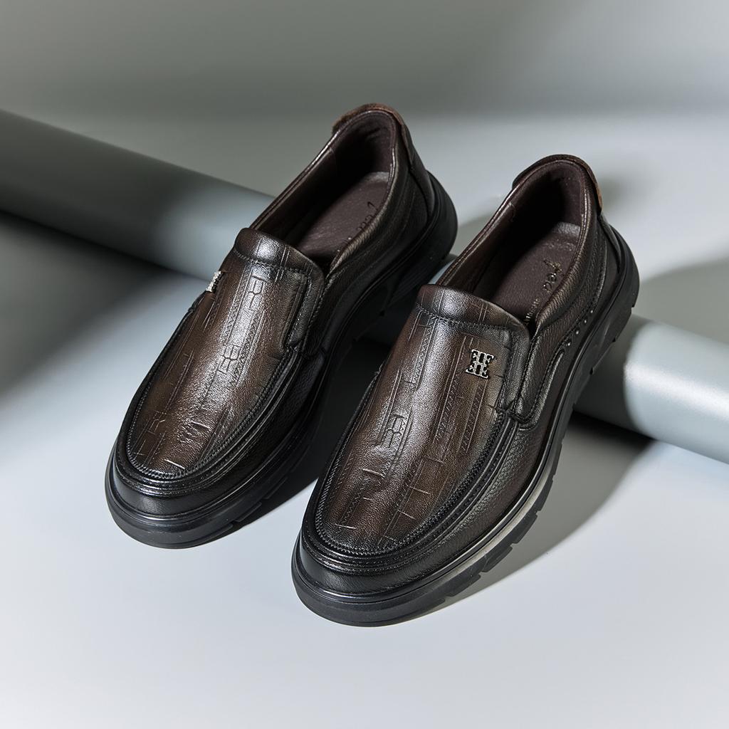 [Retro Handmade Pattern Sheepskin] Genuine Leather Men's Shoes Spring Men's Shoes One Step Stepping Dad's Shoes Business Casual Men's Shoes