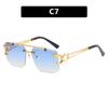 New Double Beam Square Sunglasses Leopard Frameless Cut Edge Sunglasses Women Vintage Trend Brand Design Men Shades Eyewear
