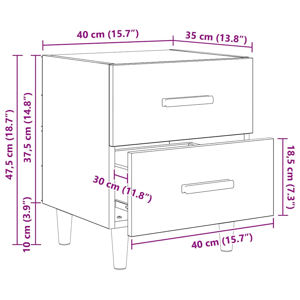 Bettschrank Altholz 40 x 35 x 47.5 cm engineered wood