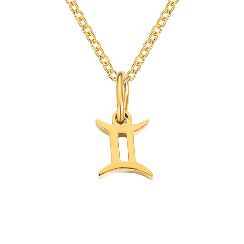Gold-Plated Twelve Constellations Pendant Necklace - Stainless Steel Clavicle Chain for Women