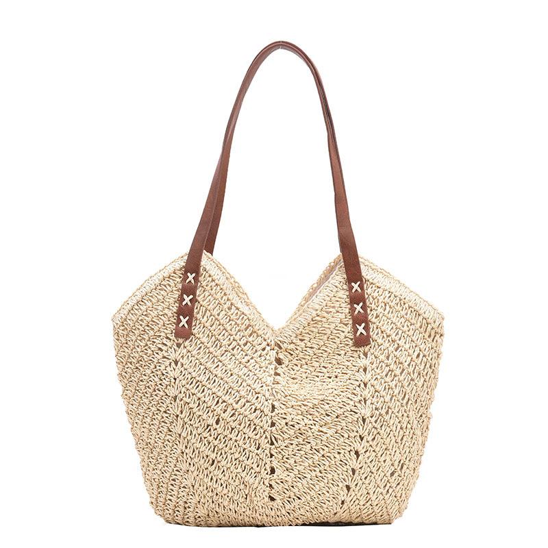 Summer Straw Bucket Shoulder Bag Women Large Capacity Beach Bags Vacation Rattan Tote Bag