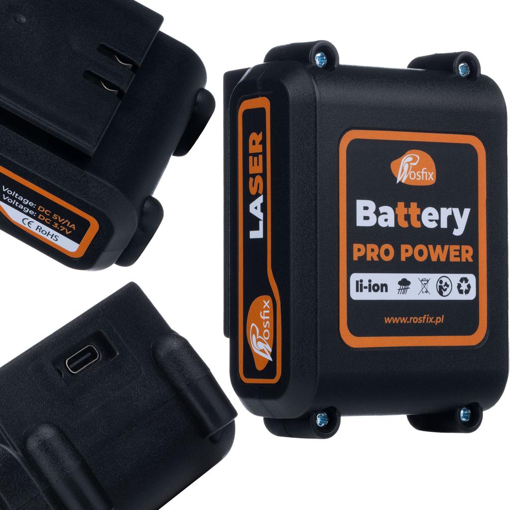 Rosfix Аккумулятор Pro Power 3600 мАч – Литий-ионный аккумулятор для лазерного уровня | 3,7 В | USB 5 В/1 А | Сертификат CE и RoHS