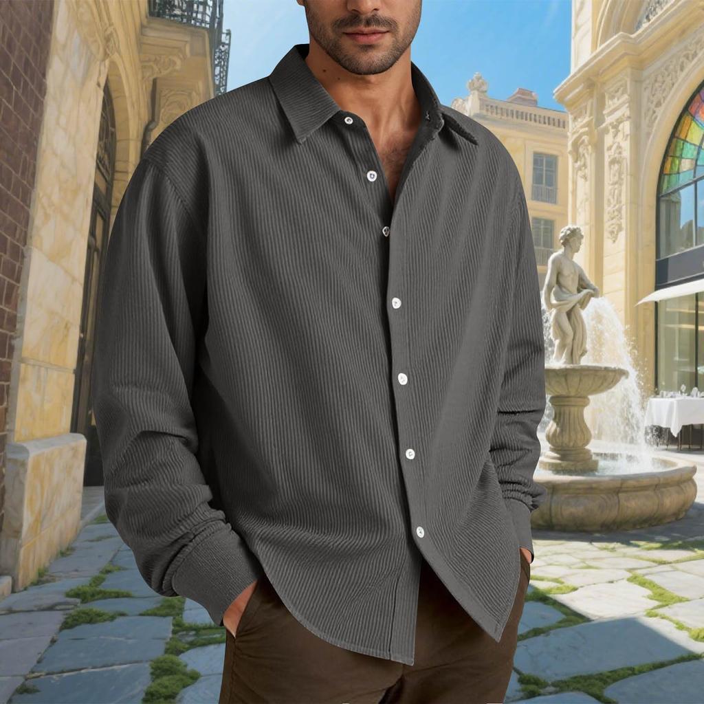 Мужские хлопковые рубашки с длинным рукавом, повседневная текстурированная футболка на пуговицах, свободные топы для отпуска, пляжа, легкие