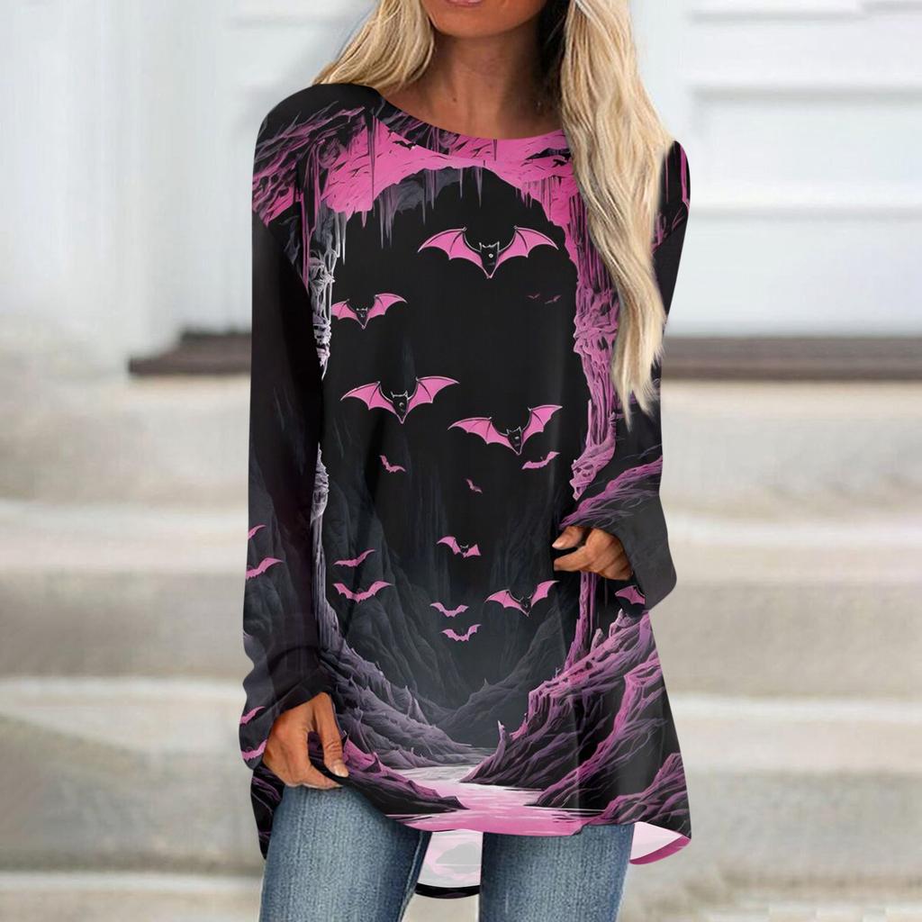 Women's Casual Fashion Halloween Print Long Sleeve Medium Length Top Blouse