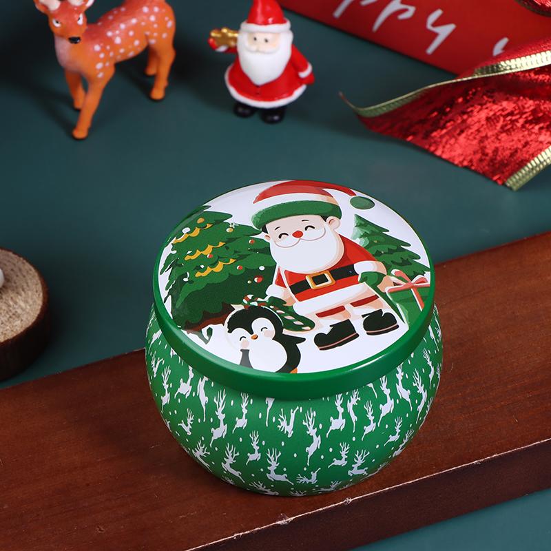 1Pcs Christmas Tinplate Round Candy Tin Can Candle Jars With Lid Candle Container Empty Box Cookie Candy Storage Gift Case