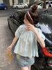 French sweet square neck doll shirt top women's spring summer new small short-sleeved shirt chic shirt top