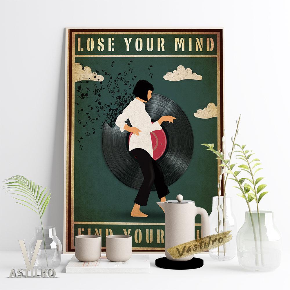 Наслаждайтесь музыкой, танцующей девушкой, винтажный постер с принтом, виниловая пластинка, коллаж, настенная наклейка, холст, живопись