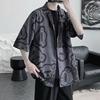 Летняя мужская рубашка из шелка Ice Silk с короткими рукавами, свободная, с принтом, средней длины, на пуговицах, корейский стиль, кардиган для отдыха на пляже