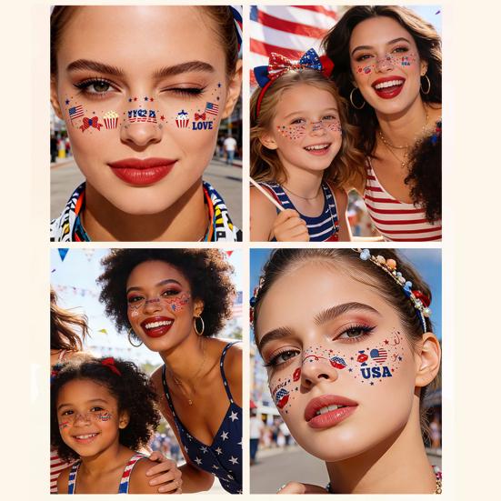 Waterproof Freckle Tattoos Stickers, USA Flag Face Stickers for Independence Day, Patriotic Temporary Body Art for Women Girls, Party Makeup