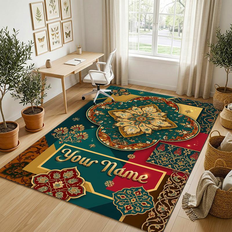 Elegant Elephant Theme Soft Crystal Velvet Rug Custom Name & Text Print Non Slip Floor Rug for Bedroom Living Room