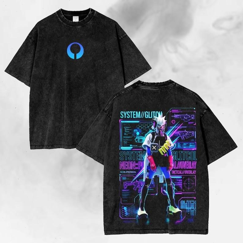 Винтажная стираная футболка, Неоновая футболка в стиле Sci-Fi Streetwear, Футуристический подарок для геймера