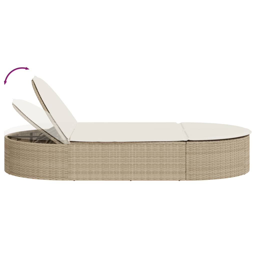 Double Sun Lounger with Cushions Beige Poly Rattan