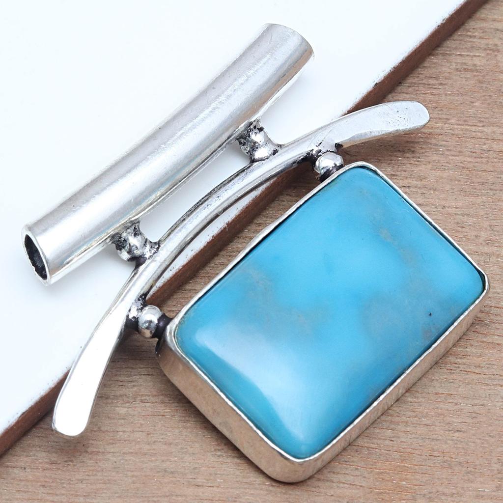 Blue Turquoise Gemstone Handmade Women's Unisex Silver Jewelry Pendant 1.25