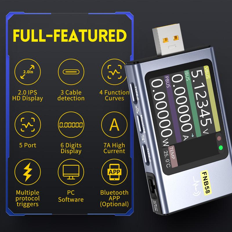 FNIRSI FNB58 USB Tester Voltmeter Ammeter TYPE-C Fast Charge Detection Trigger Capacity Measurement Ripple Measurement