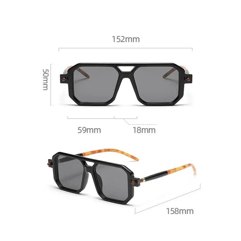 Vintage Square Sunglasses for Men Fashion 2023 Retro Double Bridge Male Sun Glasses Eyewear Hollow Trendy Design Shades