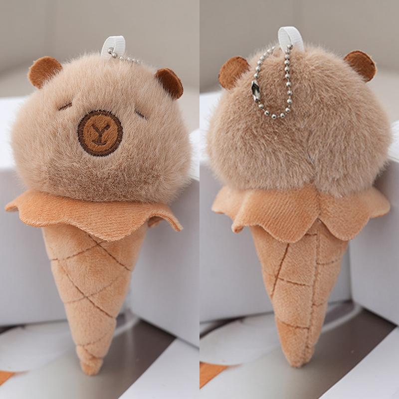 Funny Ice Cream Shape Capybara Plush Toys Keychain Cute Plush Doll Pendant Backpack Decoration Accessories Car Keyring Kids Gift