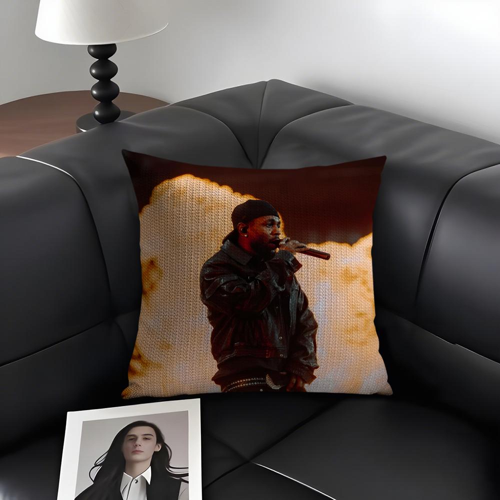 KKendrick LamarR Rapper Cushion Cover Natural Linen Organic Fabric DoubleSided Printing Sofa Home Decor Gift Pillow Case