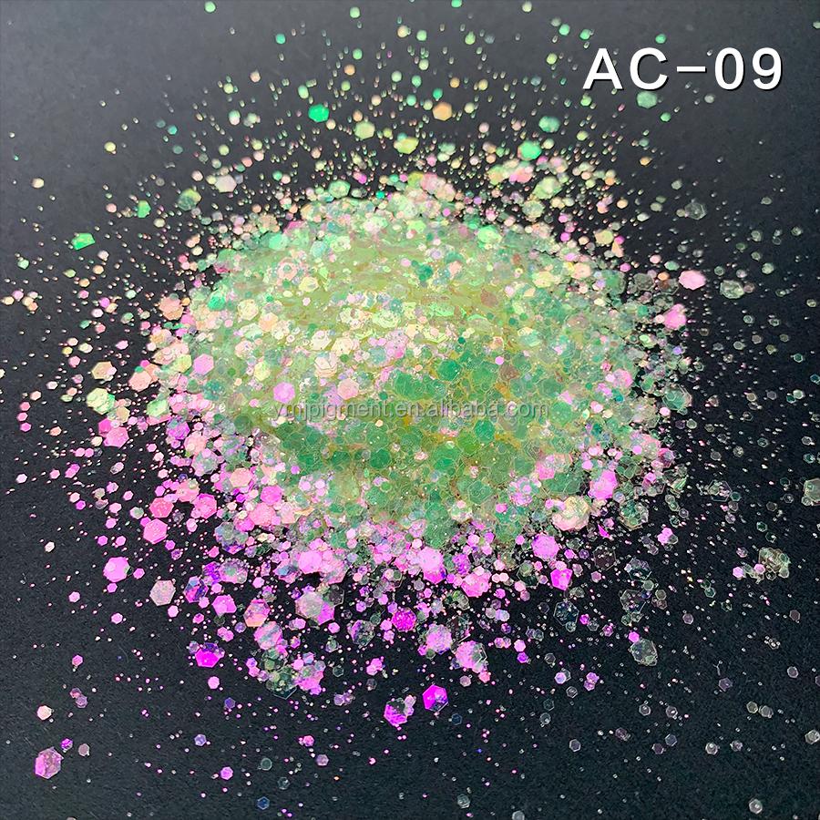 Rainbow Color Glitter Mix Iridescent Color Shifting Chunky Glitter Powder for Nail Art Tumblers Craft Slime