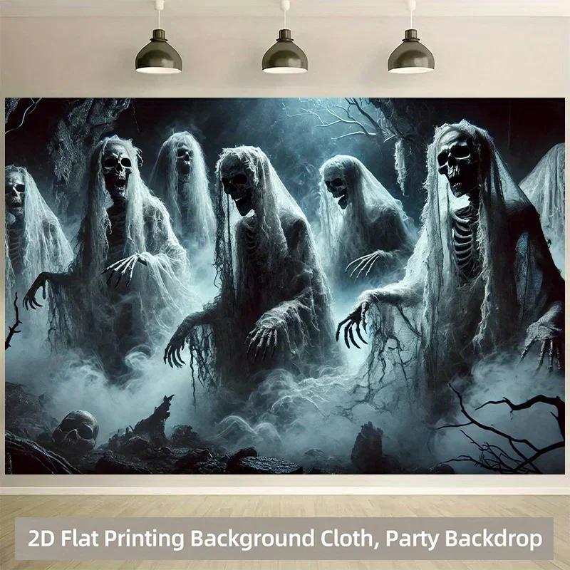 1 piece of 2D background fabric, a ghost wearing a worn-out white robe, polyester background bannerzyc