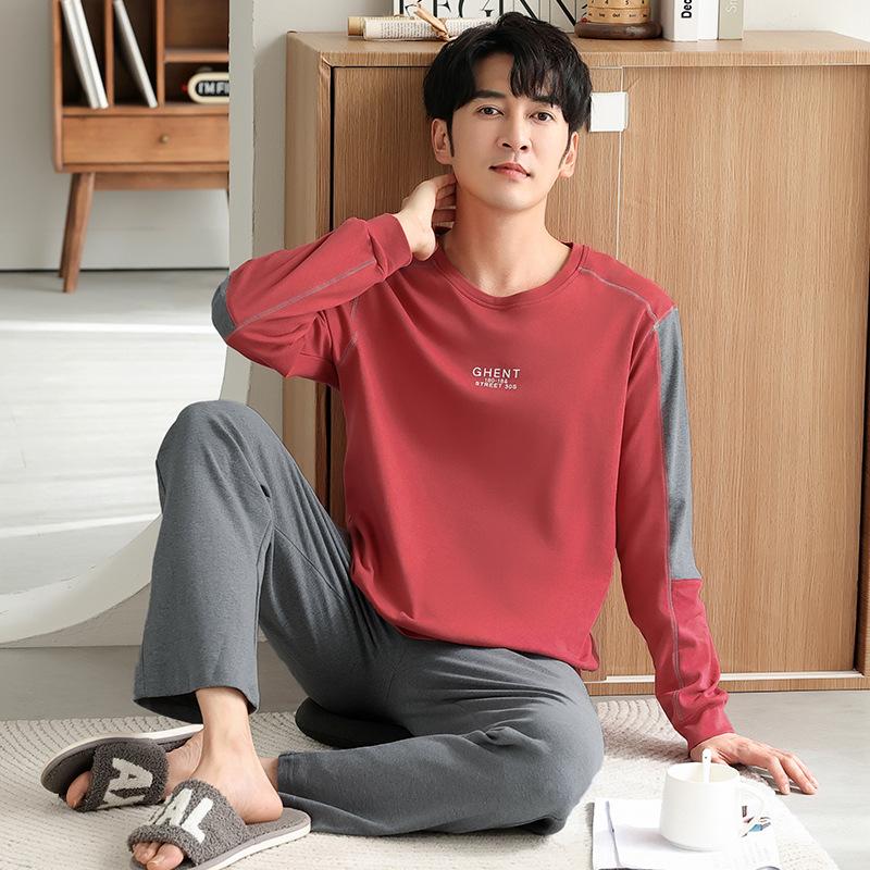 Pajamas Men'S Spring And Autumn Cotton Long Sleeve Autumn Crew Neck Pullover Sports And Leisure Cotton Homewear Suit