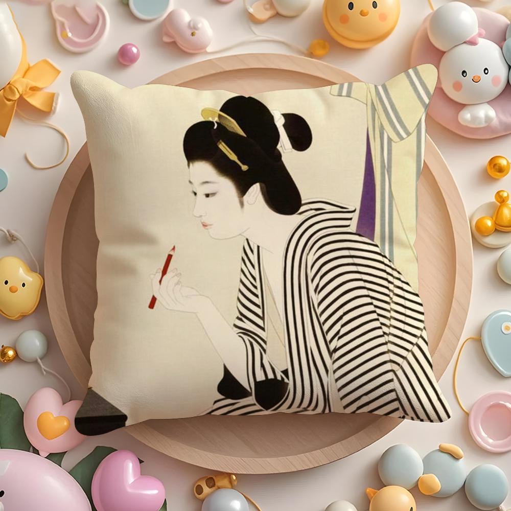 Classic Japanese Lady Cushion Cover Short Plush DoubleSided Printing Home Machine Washable in Warm Winter Pillow Case