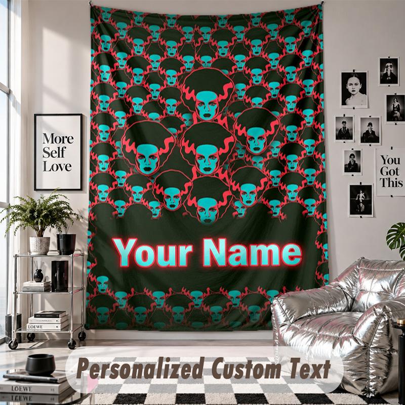 Custom Tapestry Wall Hanging, Bride of Frankenstein Personalized Name Text Home Wall Decor