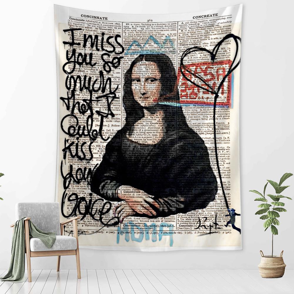 Мона Лиза Граффити Гобелен Настенный Богемный Пляжный Коврик Полиэстер Одеяло Спальня Художник Домашний Декор