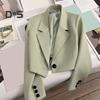 Women Suit Coat Formal Business Style Turn-down Collar Button Decor Slim Fit Short Solid Color Long Sleeves Cardigan Single Button Closure OL Commute