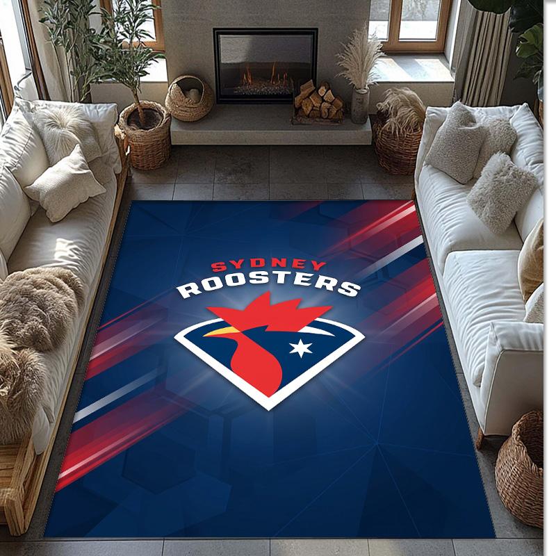 Sydney Roosters Crystal Velvet Carpet Soft Anti?Slip Floor Mat Comfortable Home Living Room Bedroom Decor Rug