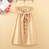 Spring Autumn Women Midi Knee Length Button High Waist Pleated School Skirt