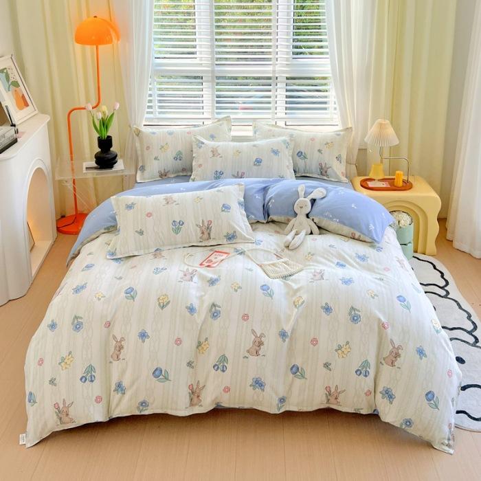 Утолщенный потертый комплект из четырех предметов, осенне-зимний комплект из хлопка из 4 предметов, простыня, пододеяльник, комплект наволочек, постельное белье.