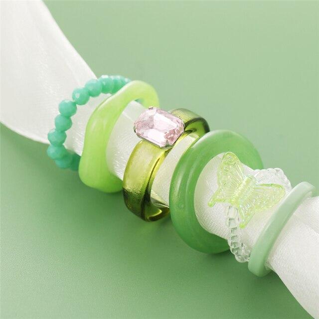 17KM Rainbow Color Resin Acrylic Rings Set For Women Couples 2021 New Colorful Flower Heart Rings Travel Gifts Jewelry