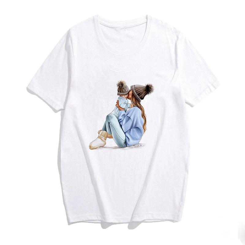 Super Mama Print Female T Shirt Son And Mom Summer Harajuku Women Clothes White Tshirt
