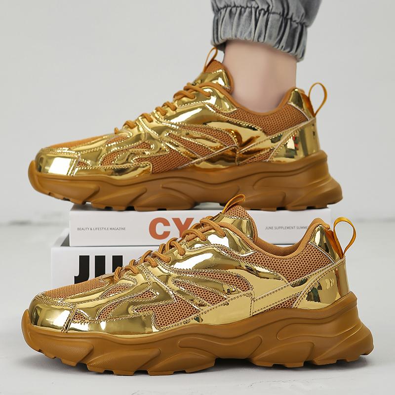 Мода Мода Золотые Мужские Кроссовки для Бега Светоотражающие Дизайнерские Спортивные Кроссовки Мужские Дышащие Сетчатые Кроссовки Мужские Кроссовки для Бега Большой Размер 46