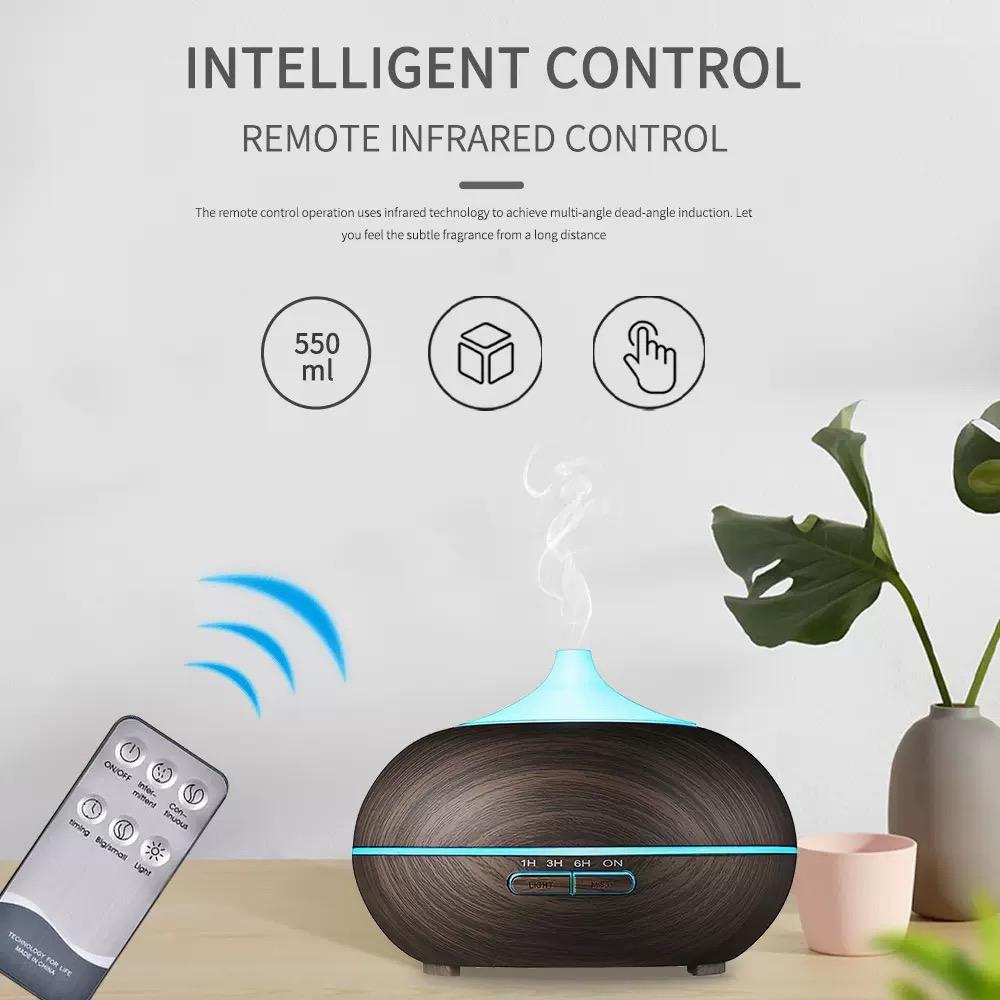 Ультразвуковой диффузор эфирных масел 550 мл, бесшумный, для ароматерапии и увлажнения больших помещений, 4 режима таймера