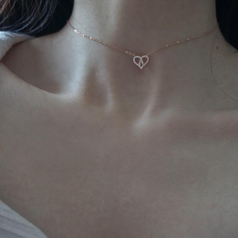 Японское ожерелье с бриллиантами Love, цепочка на ключицу, легкое, роскошное, в форме сердца, для женщин