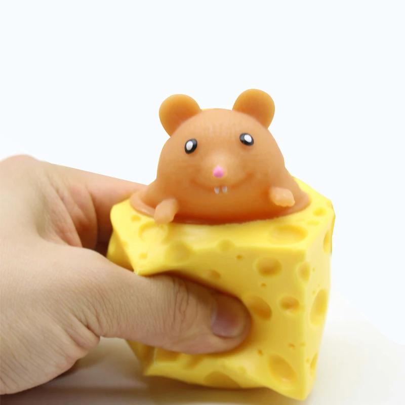 Cheese Mouse Cup Decompression Squeeze Cheese Toys Stress Relief Mice Toy Rat Stress Ball Sensory Fidget Toy Gift For Adults Kid