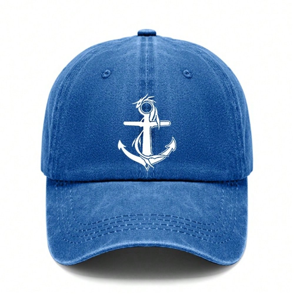 [Anchor Print Baseball Cap] Nautical Vintage Style Polyester Adjustable Breathable Casual Outdoor Sports Baseball Hat For Men Women